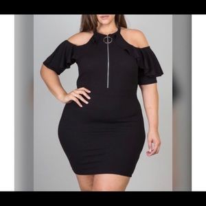 Ruffle Cold Shoulder Dress Black Plus Size